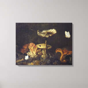 Lienzo Vida fija con hongos y mariposas