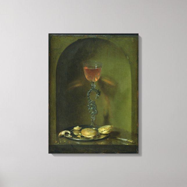 Lienzo Vida fija con pan y vino de vidrio (Anverso)