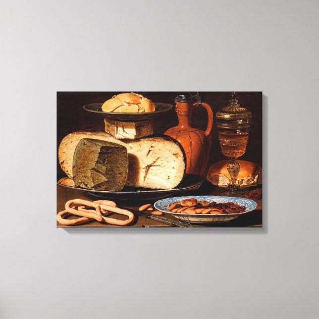 Lienzo Vida fija con quesos, almendros y pretzels (Anverso)