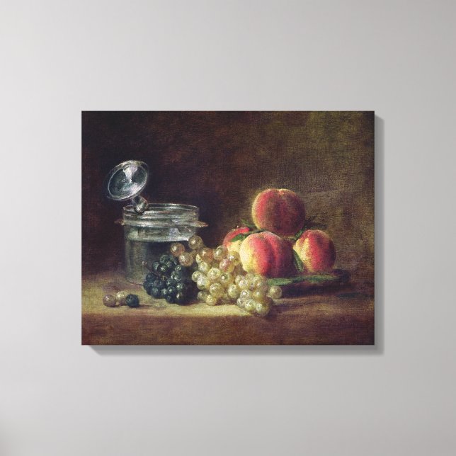 Lienzo Vida fija con una canasta de melocotones (Anverso)