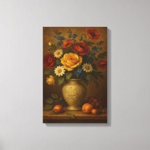 Lienzo Vida fija floral clásica con grano y fruta