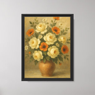 Lienzo Vida fija floral naranja y blanca