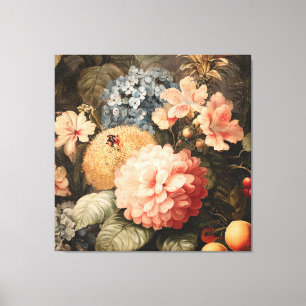 Lienzo Vida muerta floral vintage con flor roja y blanca