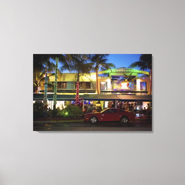 Lienzo Vida nocturna en Ocean Drive, South Beach, Miami (Anverso)