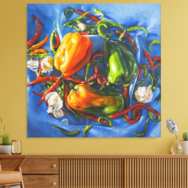 Lienzo Vida picante con pimientos y ajo (Insitu (Sala de estar))