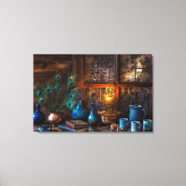 Lienzo Vida residual vintage con plumas de pavo real