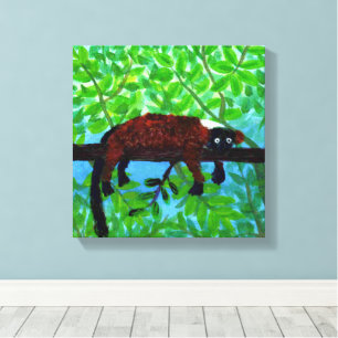 Lienzo Vida silvestre divertida pintura de Lemur rojo ani