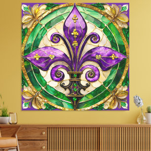 Lienzo Vidriera de Mardi Gras Fleur de lis