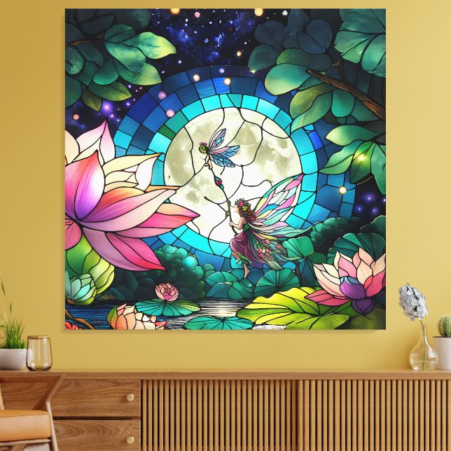 Lienzo Vidriera de una pequeña hada con libélula (Insitu (Sala de estar))