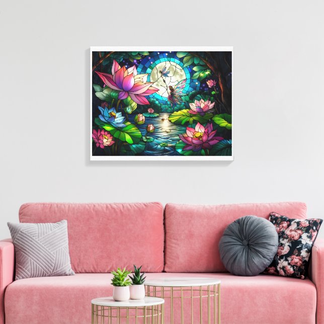 Lienzo Vidriera de una pequeña hada con libélula (Insitu (Sala de estar))