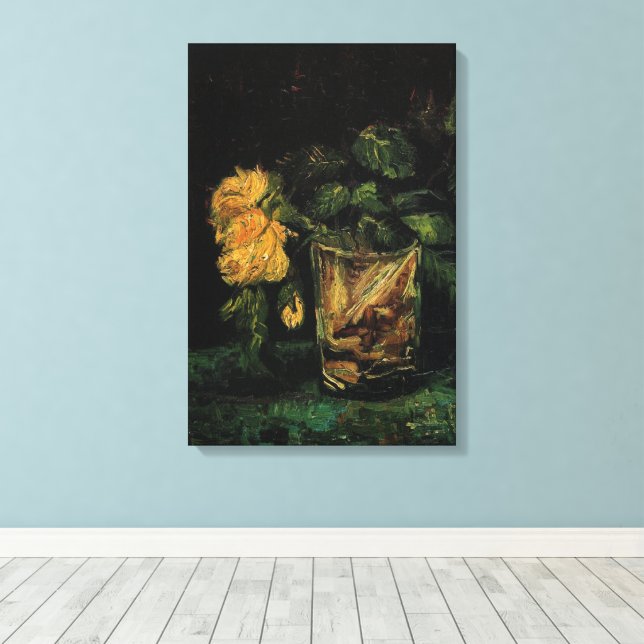 Lienzo Vidrio con Rosas de Vincent van Gogh (Insitu (piso de madera))