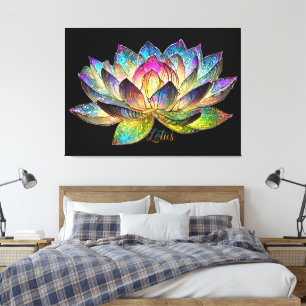 Lienzo Vidrio de colores Flor de Loto en Negro