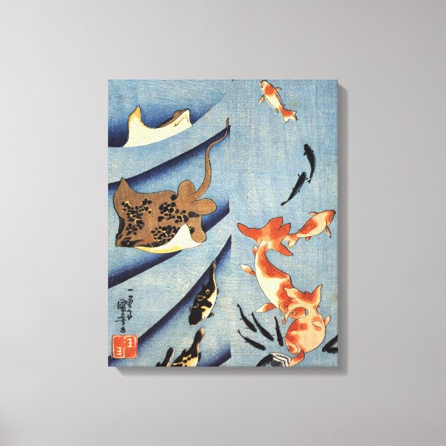 Lienzo Vieja pintura de la vida marina japonesa alrededor (Anverso)