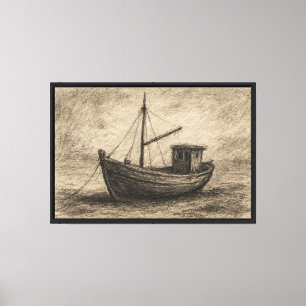 Lienzo Viejo dibujo de carbón de carbón vegetal en barcos
