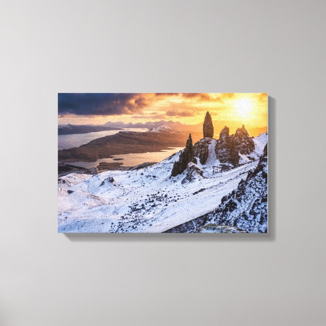Lienzo Viejo Hombre de Storr Atardecer Dorado  (Anverso)