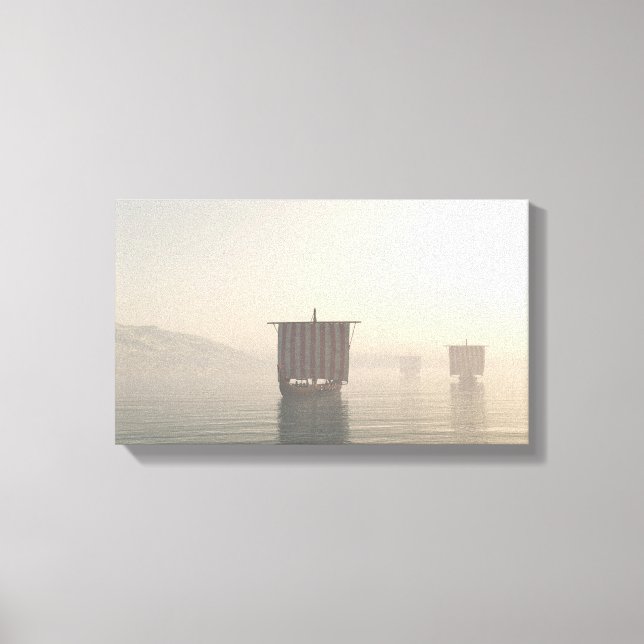 Lienzo Viking Longships en la niebla (Anverso)