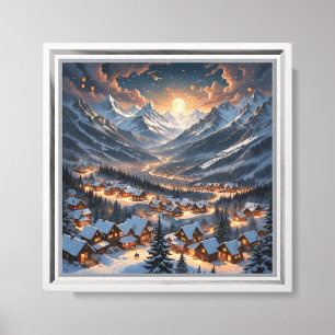 Lienzo "Villa De La Montaña De Invierno Bajo La Luz De La