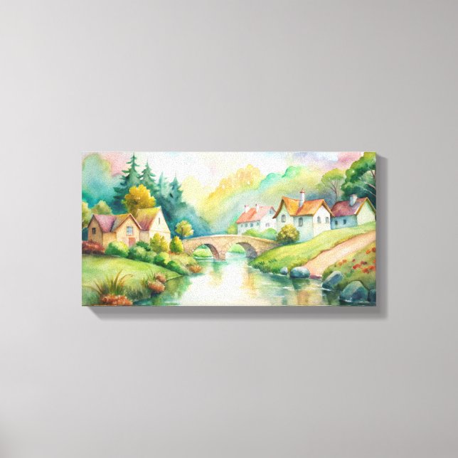 Lienzo Villa encantadora junto al río