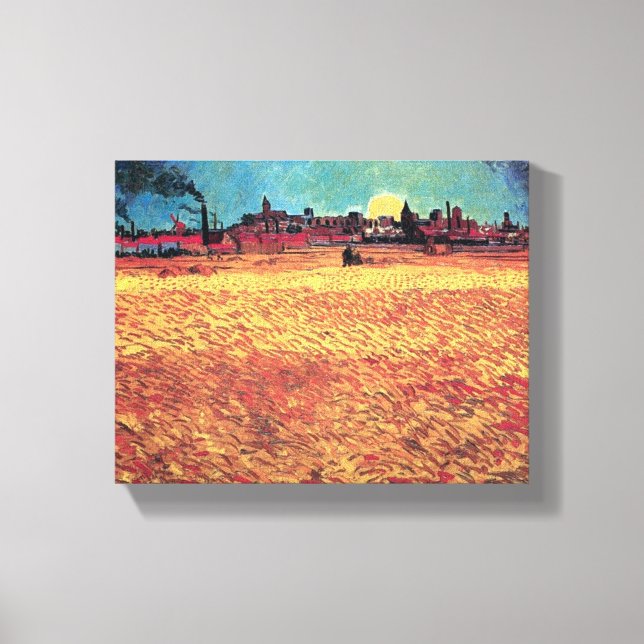 Lienzo Vincent Van Gogh - Atardecer en campos de trigo Ar (Anverso)