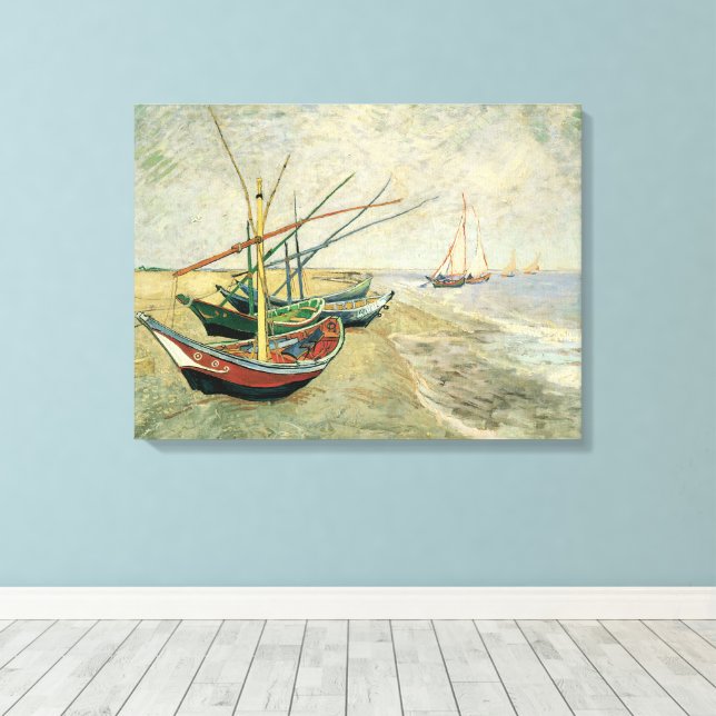 Lienzo Vincent van Gogh - Barcas de Pesca en la Playa (Insitu (piso de madera))