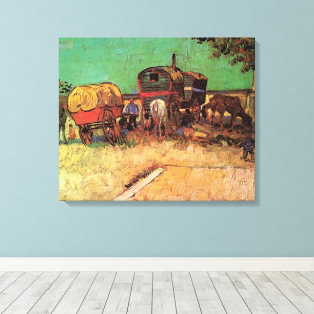 Lienzo Vincent van Gogh - Campamento de Gitanos Caravanas (Insitu (piso de madera))