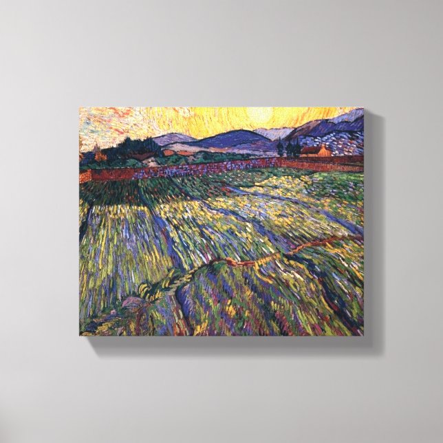 Lienzo Vincent Van Gogh - Campo cercado con sol naciente (Anverso)