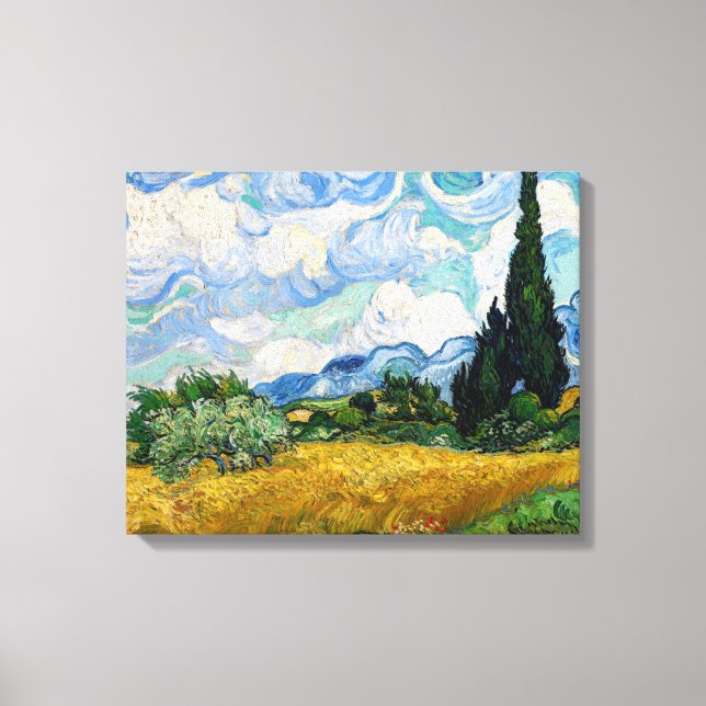 Lienzo Vincent Van Gogh - Campo de trigo con cipreses (Anverso)