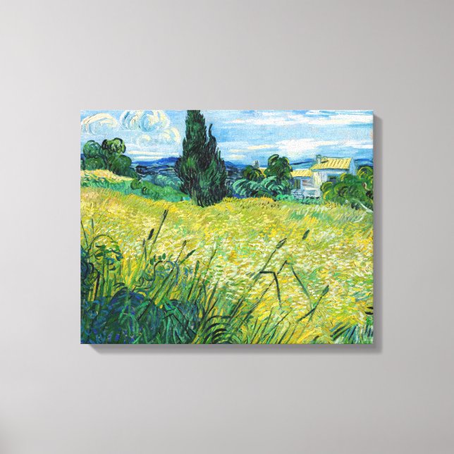 Lienzo Vincent van Gogh - Campo de trigo verde con ciprés (Anverso)