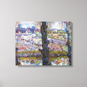 Lienzo Vincent Van Gogh – Huerto en flor con álamos