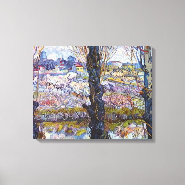 Lienzo Vincent Van Gogh – Huerto en flor con álamos (Anverso)