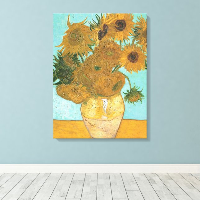 Lienzo Vincent van Gogh - Jarrón con doce girasoles (Insitu (piso de madera))
