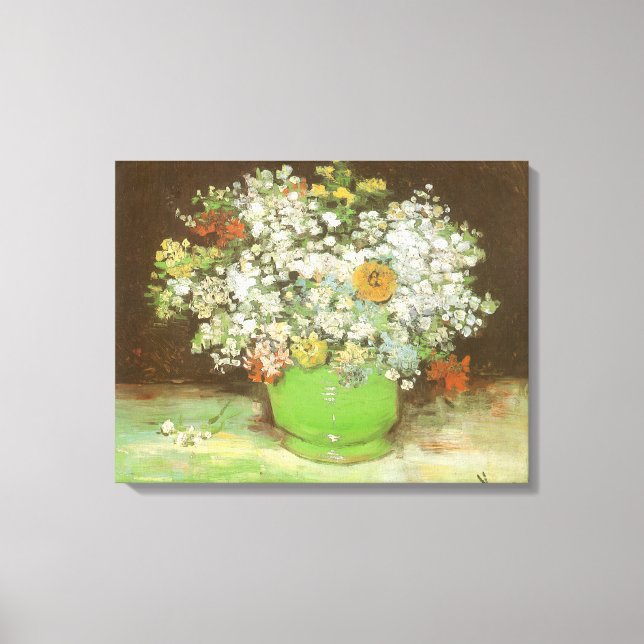 Lienzo Vincent van Gogh - Jarrón con zinnias y flores (Anverso)