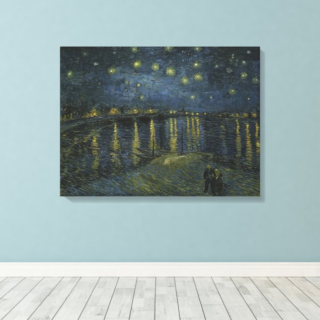 Lienzo Vincent Van Gogh, La noche estrellada sobre el Ród (Insitu (piso de madera))