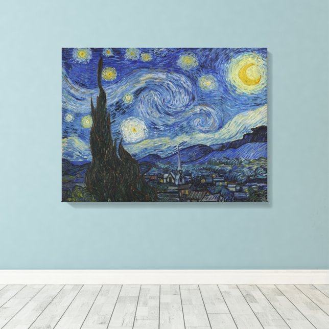 Lienzo Vincent Van Gogh, La Noche Starry (Insitu (piso de madera))