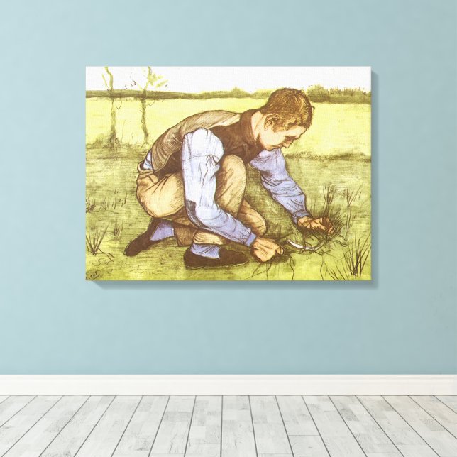 Lienzo Vincent van Gogh - Muchacho cortando hierba con ho (Insitu (piso de madera))