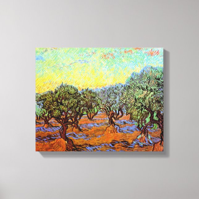 Lienzo Vincent Van Gogh - Olivar con cielo anaranjado (Anverso)