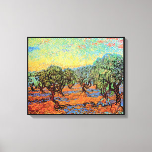 Lienzo Vincent Van Gogh - Olivar con cielo anaranjado