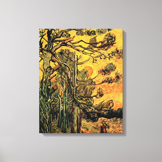 Lienzo Vincent Van Gogh - Pinos Contra un Cielo Rojo (Anverso)