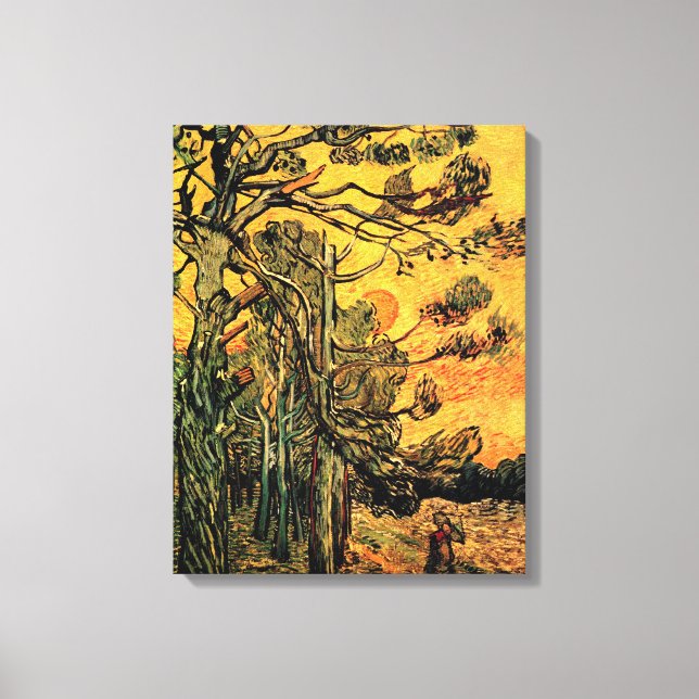 Lienzo Vincent Van Gogh - Pinos Contra un Cielo Rojo (Anverso)