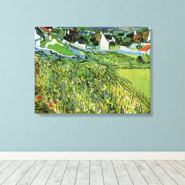 Lienzo Viñedos con vista de Auvers de Vincent van Gogh (Insitu (piso de madera))