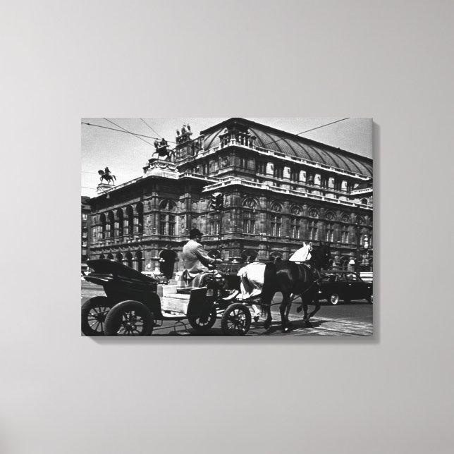 Lienzo Viñeta Austria Viena Fiaker Staatsoper ópera (Anverso)