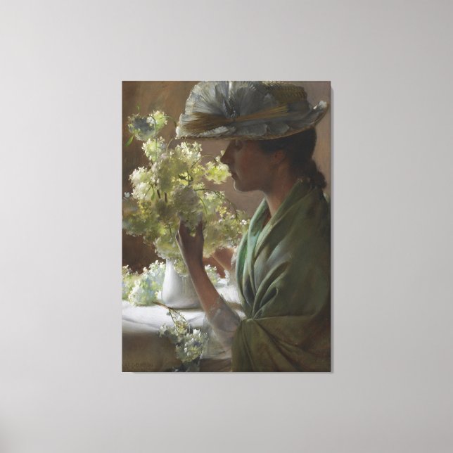 Lienzo Viñeta Charles Courtney Curran Lady con un Bouque (Anverso)