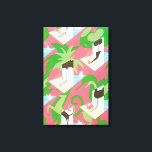 Lienzo Vintage Art Deco Jazz Pochoir Palmeras y Aves<br><div class="desc">Patrón de pochoir de jazz de arte de ilustracion vintage deco por Jacques Camus de Dessins, 1929. El pochoir es una técnica de esténcil común en pinturas surrealistas. Un bonito diseño moderno con aves exóticas, perros, plantas tropicales, palmeras y flamencos en colores primaverales brillantes de color verde, azul marino rosa...</div>