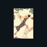 Lienzo Vintage Art Deco Love, The Swing by George Barbier<br><div class="desc">El amor por el ilustracion vintage y el romance arte deco imagen con una pareja coqueteando, jugando y despreocupado en el parque durante la temporada de primavera. La mujer está balanceándose sobre un balancín de un árbol, su gorra se está cayendo y lleva un hermoso vestido floral con flores florecientes....</div>
