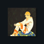 Lienzo Vintage Art Deco Woman, Smoking by S. Chompre<br><div class="desc">Imagen de la vida cotidiana del ilustracion vintage Art deco que presenta a una señora elegante sentada y relajada mientras fuma un cigarrillo. Está tumbada en pijamas y zapatillas borrosas. Art Deco de S. Chompre.</div>