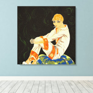 Lienzo Vintage Art Deco Woman, Smoking by S. Chompre