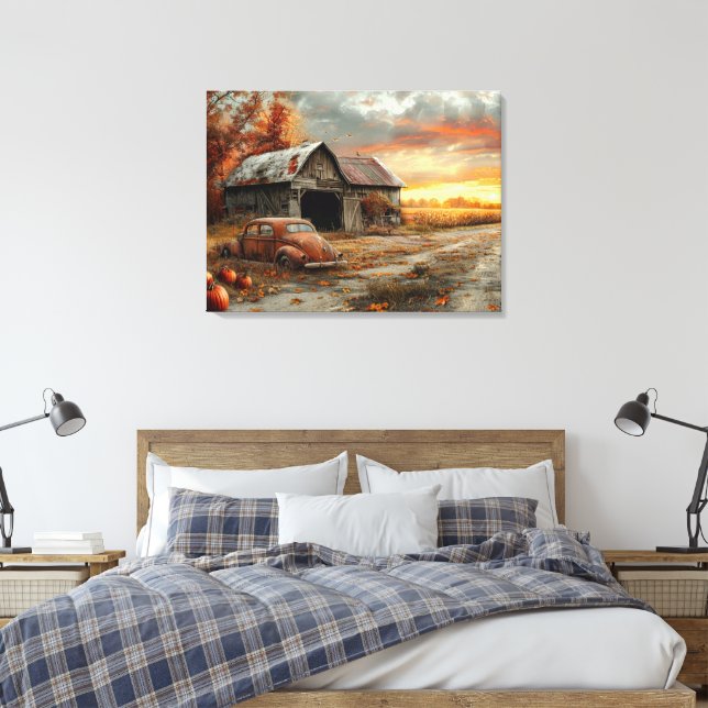 Lienzo Vintage Autumn Country Road and Barn 32x24 (Insitu(Dormitorio))