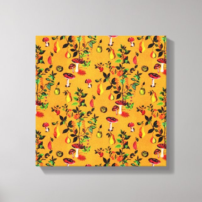 Lienzo Vintage Autumt Forest Mushroom Fruit Watercolor (Anverso)