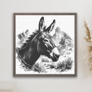 Lienzo Vintage Black & White Donkey Western Wall Art