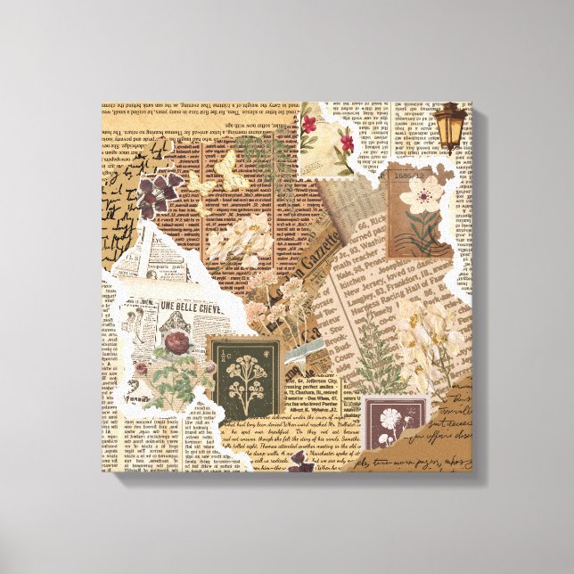 Lienzo Vintage Botanical Scrapbook Collage Antique Wall  (Anverso)